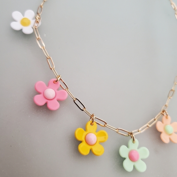 NEW Multi Retro Flower Daisy Daisies Link Necklace - Picture 4 of 7